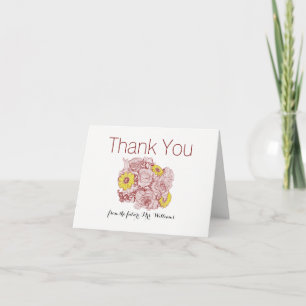 Yellow Daisies Terra  Cotta Outlined Bouquet Thank You Card