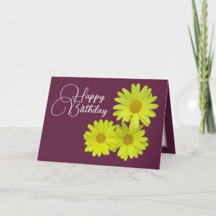 Yellow Daisies Wine Background Happy Birthday Card