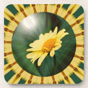 Yellow Daisy Abstract Floral Art Coaster Set