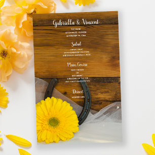 Yellow Daisy and Horseshoe Western Wedding Menu