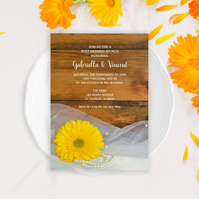 Yellow Daisy and Pearl Country Post Wedding Brunch Invitation (Creator Uploaded)
