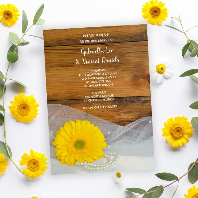 Yellow Daisy and Pearls Country Barn Wedding Invitation (Creator Uploaded)