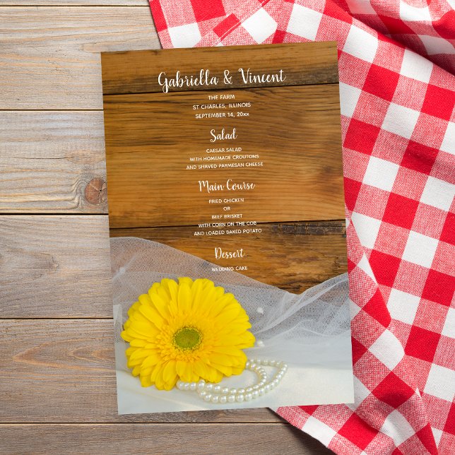 Yellow Daisy and Pearls Country Barn Wedding Menu (Creator Uploaded)