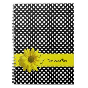 Yellow Daisy Black and White Polka Dots Notebook
