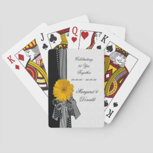 Yellow Daisy Black White Polka Dots Wedding Playing Cards