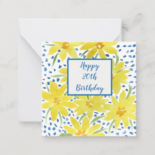 Yellow Daisy Bouquet Blue Dots Custom Birthday Not Card (Front)