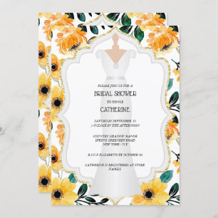 Yellow daisy bride wedding dress floral flower invitation
