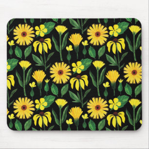 yellow daisy collection on black mouse mat