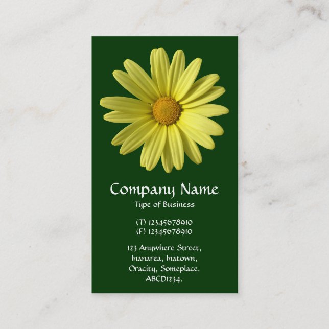 Yellow Daisy - Dark Green Business Card (Front)