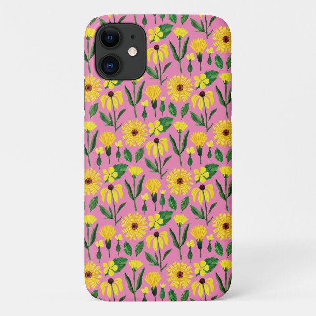 yellow daisy design on pink Case-Mate iPhone case (Back)