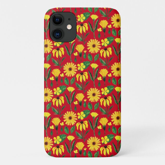yellow daisy design on red Case-Mate iPhone case (Back)