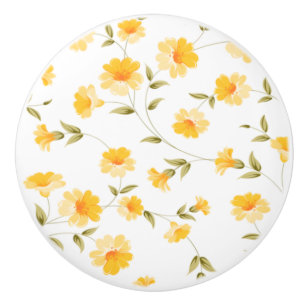 Yellow Daisy Drawer Knob Small Floral Vintage