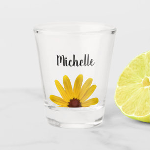 Yellow Daisy Elegant Script Typography Custom Shot Glass