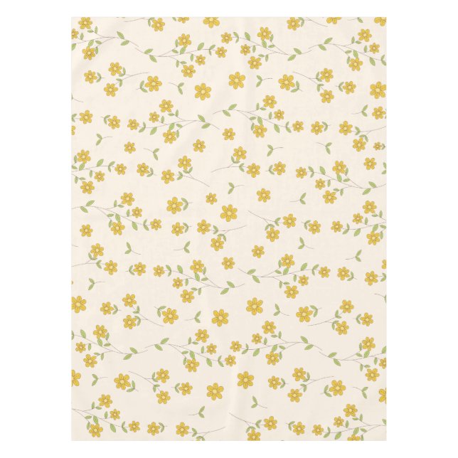 Yellow Daisy Floral Botanical Pattern on Cream Tablecloth (Front)