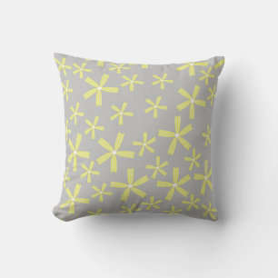 Yellow Daisy Floral Grey Background Pattern Cushion