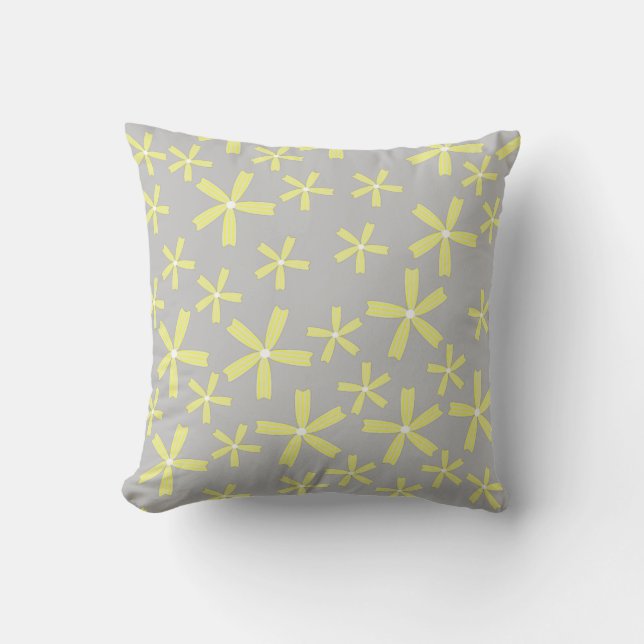 Yellow Daisy Floral Grey Background Pattern Cushion (Front)