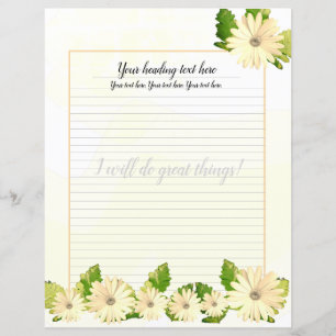 Yellow Daisy Floral Lined Writing Paper