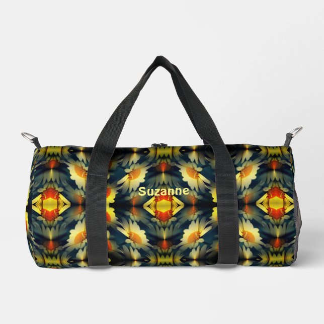 Yellow Daisy Flower Abstract Personalised Duffle Bag (Front)