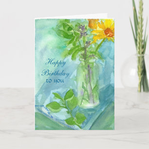Yellow Daisy Flower Bouquet Happy Birthday To You Card