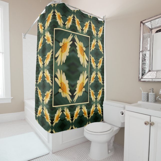Yellow Daisy Flower Close Up Pattern    Shower Curtain (In Situ)