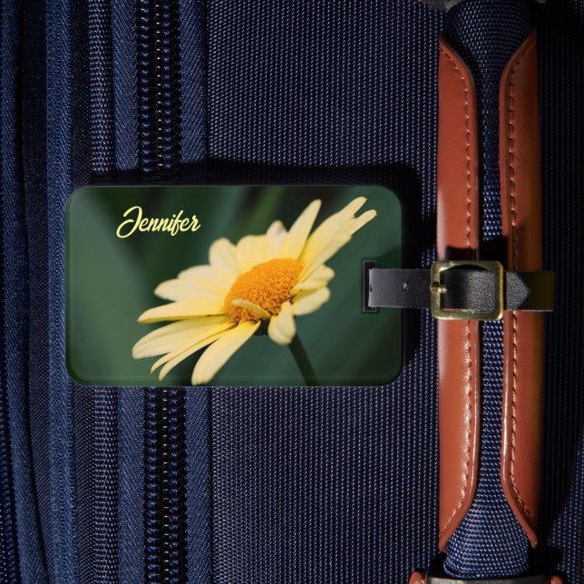 Yellow Daisy Flower Close Up Personalised Luggage Tag (Front Insitu 4)