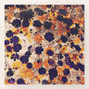 Yellow daisy flower floral pattern digital art glass coaster