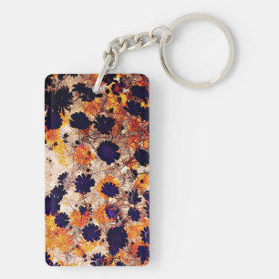 Yellow daisy flower floral pattern digital art key ring