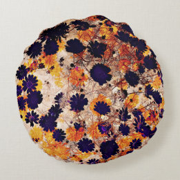 Yellow daisy flower floral pattern digital art round cushion