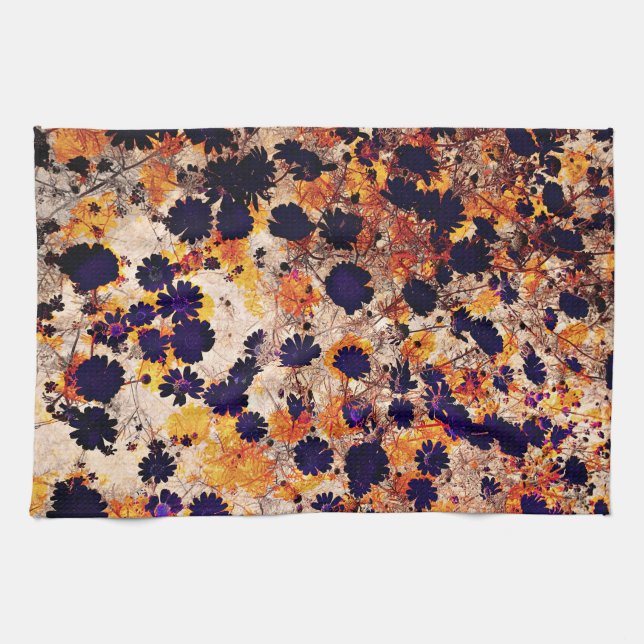Yellow daisy flower floral pattern digital art tea towel (Horizontal)