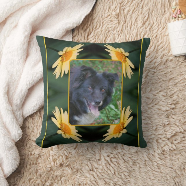 Yellow Daisy Flower Frame Create Your Own Photo Cushion (Blanket)