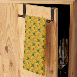 Yellow Daisy Flower Nature Pattern  Tea Towel