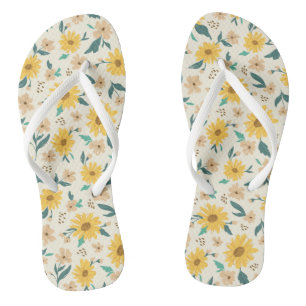 Yellow Daisy Flower Pattern Flip Flops