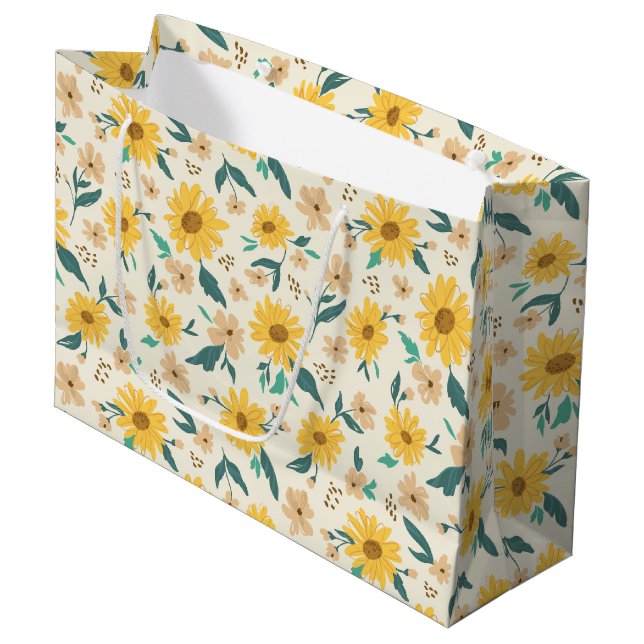 Yellow Daisy Flower Pattern Large Gift Bag (Front Angled)