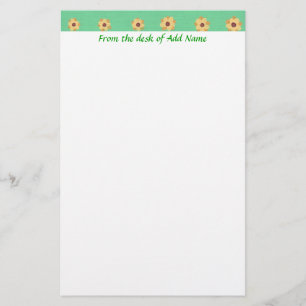 Yellow Daisy Flower Pattern Light Green Stationery