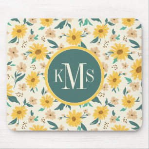 Yellow Daisy Flower Pattern Mouse Mat