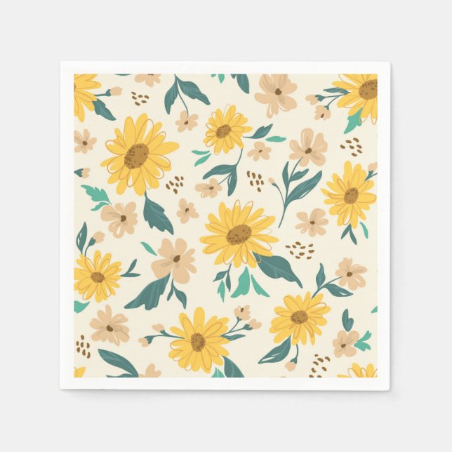 Yellow Daisy Flower Pattern Napkin (Front)