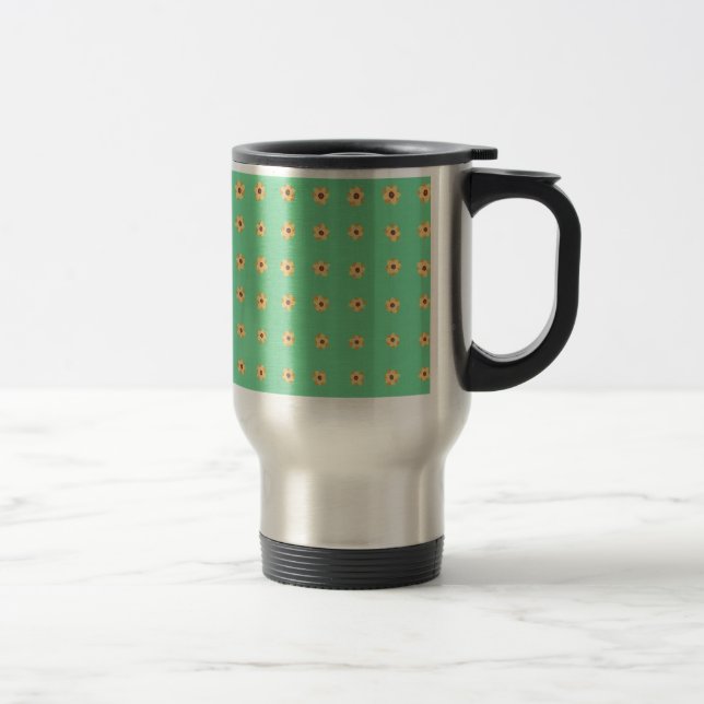 Yellow Daisy Flower Pattern on Green Travel Mug (Right)