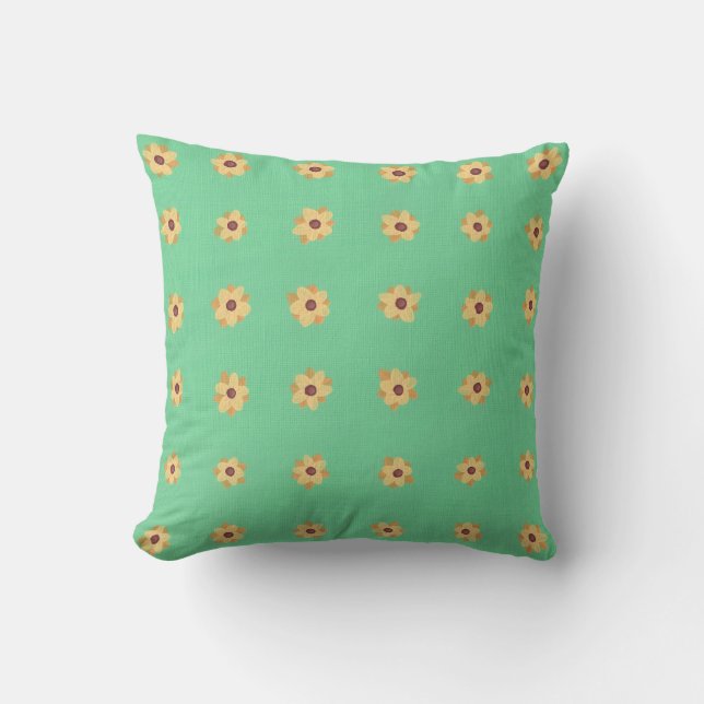 Yellow Daisy Flower Pattern on Light Green Pillow (Front)
