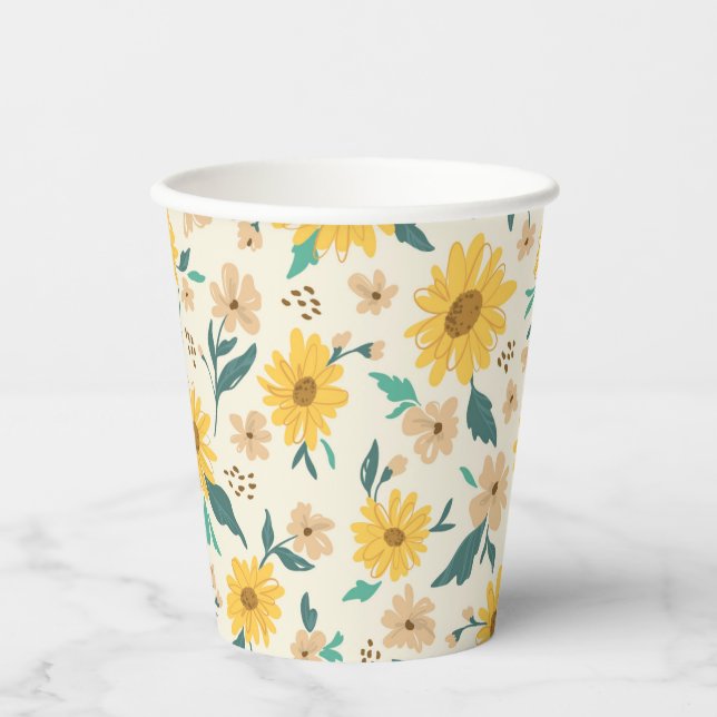 Yellow Daisy Flower Pattern Paper Cups (Front)