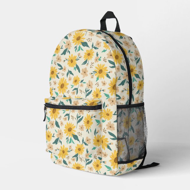 Yellow Daisy Flower Pattern Printed Backpack (Back Corner Right)