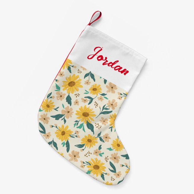 Yellow Daisy Flower Pattern Small Christmas Stocking (Front (Hanging))