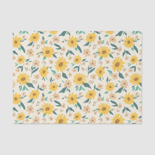 Yellow Daisy Flower Pattern Tissue Paper (Front)