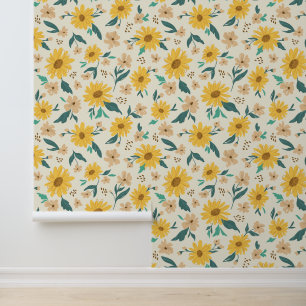 Yellow Daisy Flower Pattern Wallpaper