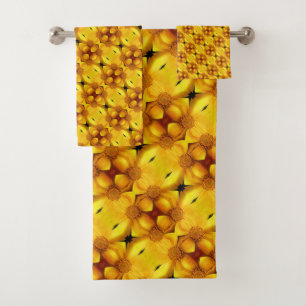 Yellow Daisy Flower Petals And Centre Pattern Bath Towel Set