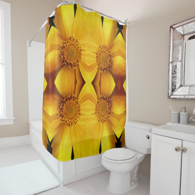 Yellow Daisy Flower Petals And Centre Pattern   Shower Curtain (In Situ)