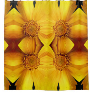 Yellow Daisy Flower Petals And Centre Pattern   Shower Curtain
