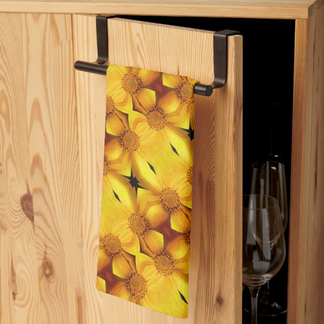 Yellow Daisy Flower Petals And Centre Pattern     Tea Towel (Thirds Fold)