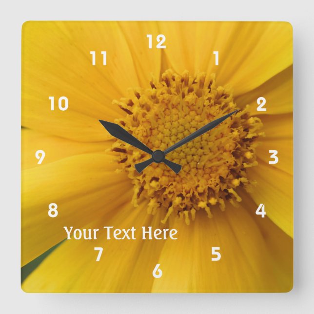 Yellow Daisy Flower Petals And Centre Personalised Square Wall Clock (Front)
