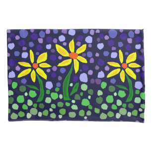 Yellow Daisy Flowers Abstract Art Pillow Cases