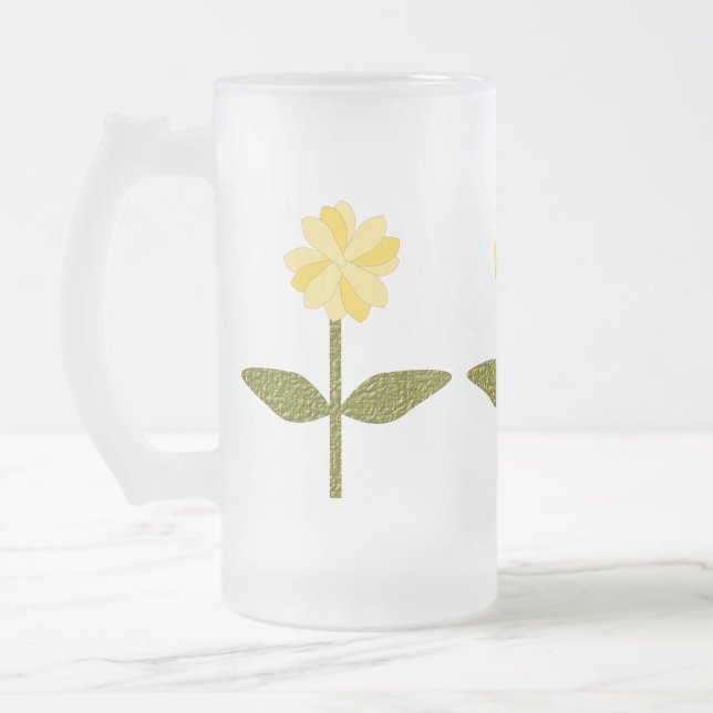 Yellow Daisy Flowers Frosted Glass Mug (Left)